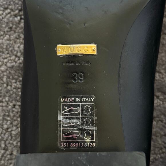 Gucci Baby Horsebit Square Toe Black Leather Block Heel Loafer Flat Pump Size 39 - Picture 11 of 12